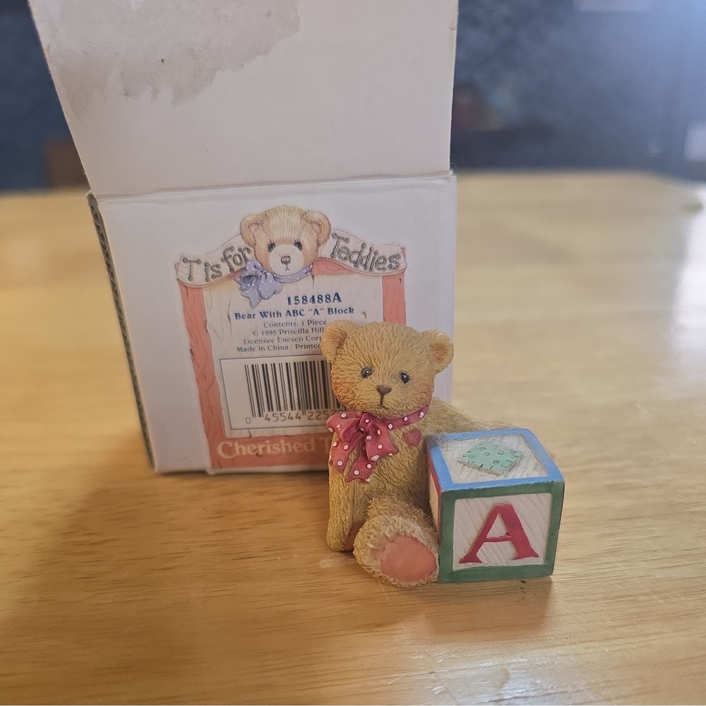 1995 Enesco Cherished Teddies Alphabet Block Letter "A" 158488A w/ Box